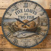 Five Loaves and Two Fish Bible Christ ラージ壁時計