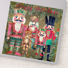 Five Nutcrackers Happy Holidays Colorful シール