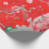 Five Phoenixes in Garden Chinese Red Floral ラッピングペーパー (角)