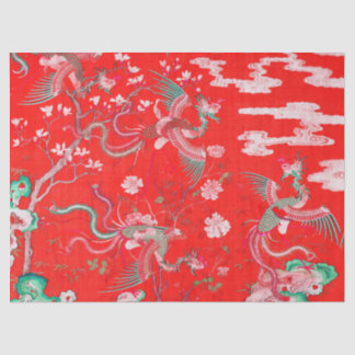 Five Phoenixes in Garden Chinese Red Floral 薄葉紙