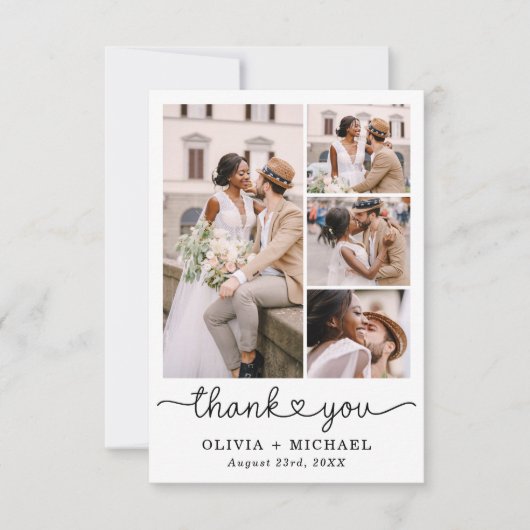 Five Photo Collage Script 結婚ハート サンキューカード (正面)