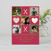 Five Photo Tic Tac Toeハートマゼンタバレンタイン 箔シーズンカード (立ち正面)