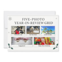 "Five-Photo Year-in-Review Grid Holiday Card