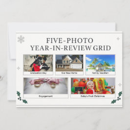 "Five-Photo Year-in-Review Grid Holiday Card シーズンカード