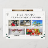 "Five-Photo Year-in-Review Grid Holiday Card シーズンカード (正面/裏面)