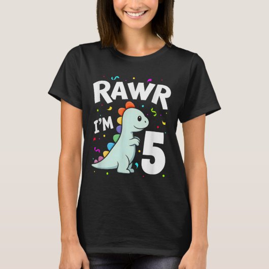 Five Rawr Im 5 Years Old T-rex Dinosaur 5th Birthd Tシャツ (正面)