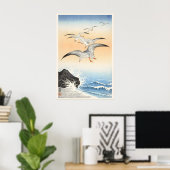 Five Seagulls Above Turbulent Sea Japanese Fine ポスター (ホームオフィス)