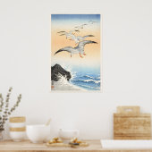Five Seagulls Above Turbulent Sea Japanese Fine ポスター (キッチン)