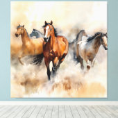 “Five Wild Mustangs” 荒々しいウエスタン+ウォーターカラー キャンバスプリント (インサイチュ (ウッドフロア))