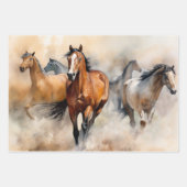 “Five Wild Mustangs” 荒々しいウエスタン+ウォーターカラー ラッピングペーパーシート (正面3)