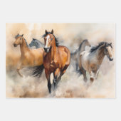 “Five Wild Mustangs” 荒々しいウエスタン+ウォーターカラー ラッピングペーパーシート (正面)
