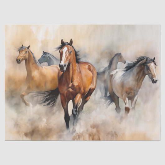 “Five Wild Mustangs” 荒々しいウエスタン+ウォーターカラー 薄葉紙 (正面)