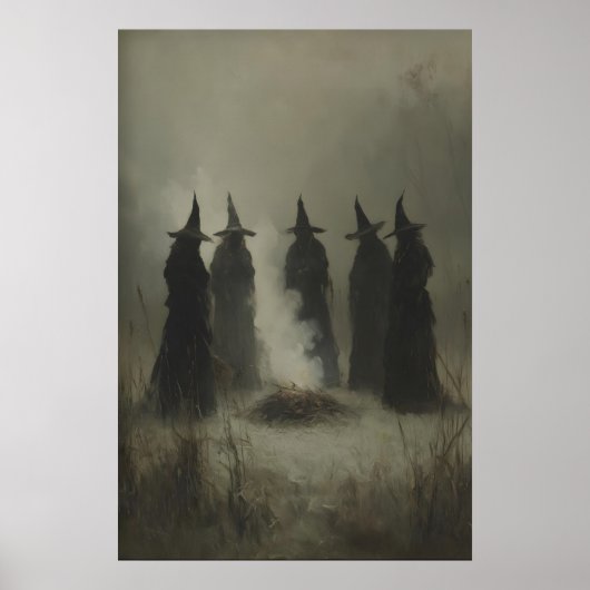 Five Witches in Long Cloaks Standing in Gothic ポスター (正面)