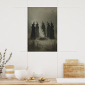 Five Witches in Long Cloaks Standing in Gothic ポスター (キッチン)