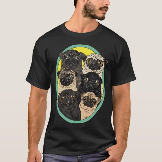 FivePugsによる6匹のパグ Tシャツ (正面)