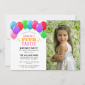 FIVEtastic 5誕生日バルーンピンク写真 招待状 (正面)