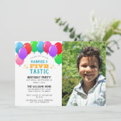 FIVEtastic 5誕生日バルーンブルー写真 招待状 (スタンド正面)