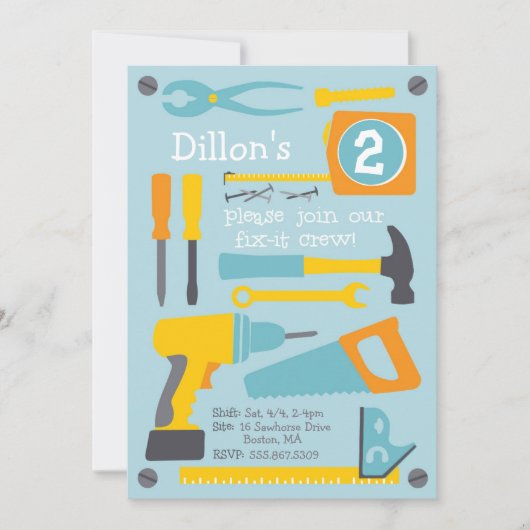 Fix-it Crew誕生日パーティーの招待 招待状 (正面)