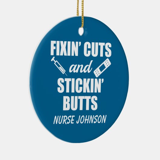 Fixinの切口およびStickinのお尻のおもしろいなナースのornamen セラミックオーナメント (右)
