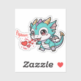 Fiyaaah Cute Baby Dragon Chibi Anime Kawaii Heart シール