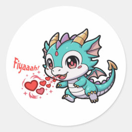 Fiyaaah Cute Baby Dragon Chibi Anime Kawaii Heart ラウンドシール
