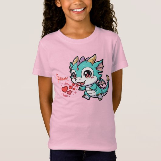 Fiyaaah Cute Baby Dragon Chibi Anime Kawaii Heart Tシャツ (正面)