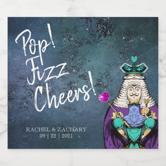 Fizzポップ・アートの応援ブルーアリスin Wonderland結婚. スパークリングワインラベル (シングルラベル)