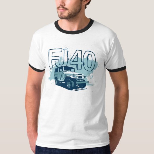 FJ40 Landcruiserのワイシャツのティール（緑がかった色）のグラフィックのワイシャツ Tシャツ (正面)