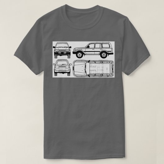 FJ80ランドクルーザー寸法の設計図 Tシャツ (デザイン正面)