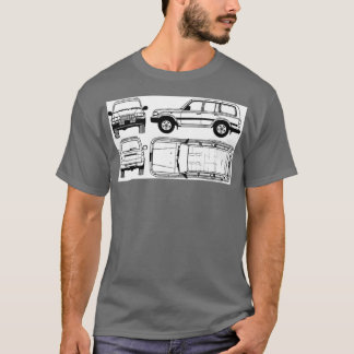 FJ80ランドクルーザー寸法の設計図 Tシャツ