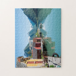 Fjærlandの村およびノルウェーのジグソーパズルのフィヨルド ジグソーパズル