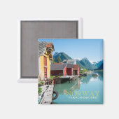 Fjrlandの村、ノルウェーの正方形の文字 マグネット (正面/裏面)