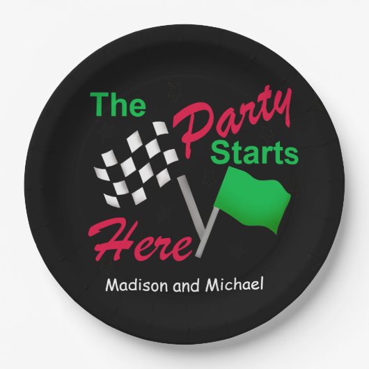 Flag市松模様にパーティーの開始お祝い ペーパープレート (正面)
