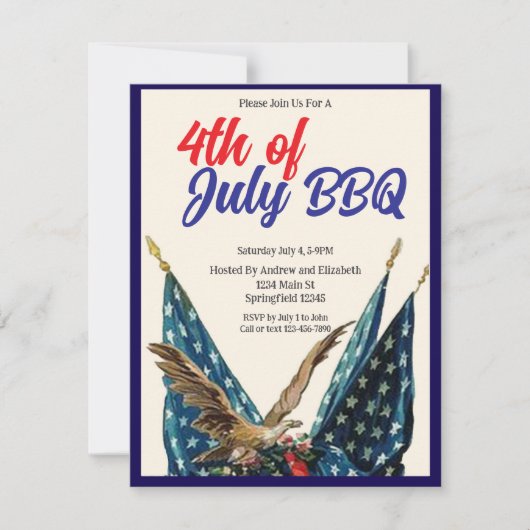 Flag and Eagle 4th of July BBQ Party 招待状 (正面)