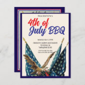 Flag and Eagle 4th of July BBQ Party 招待状 (正面/裏面)