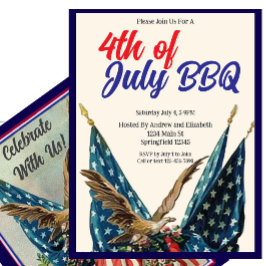 Flag and Eagle 4th of July BBQ Party 招待状