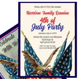 Flag and Eagle 4th of July Family Reunion Party 招待状