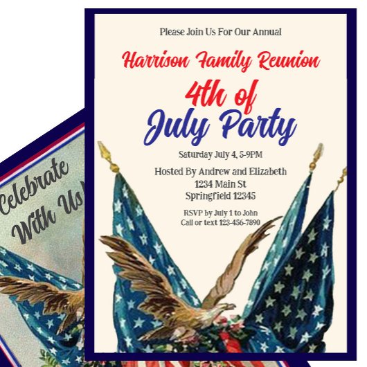 Flag and Eagle 4th of July Family Reunion Party 招待状