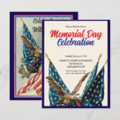Flag and Eagle Patriotic Memorial Day Party 招待状 (正面/裏面)
