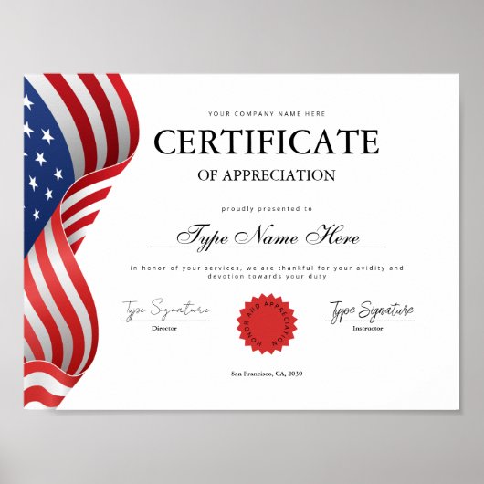 Flag Certificate of appreciation, recognition ポスター (正面)