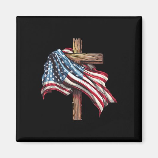 Flag Christian Cross Jesus 4th Of July Men Women マグネット (正面)