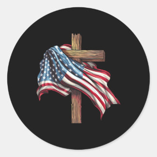Flag Christian Cross Jesus 4th Of July Men Women ラウンドシール