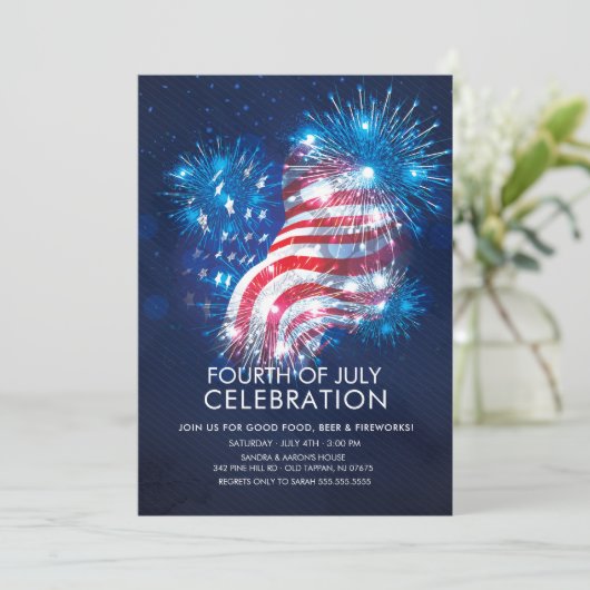 Flag & Fireworks Patriot Party Invitation 招待状 (スタンド正面)