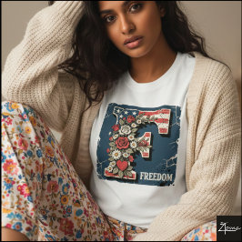 Flag Letter F Roses Freedom Monogram Tシャツ