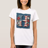 Flag Letter H Roses Hearts Monogram Tシャツ (正面)