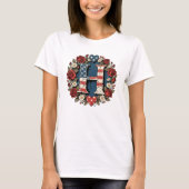 Flag Letter H Roses Wreath Monogram Tシャツ (正面)