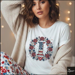 Flag Letter I Roses Heart Wreath Tシャツ