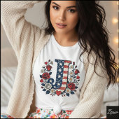 Flag Letter J Roses Wreath Monogram Tシャツ