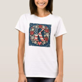 Flag Letter K Roses Heart Wreath Tシャツ (正面)