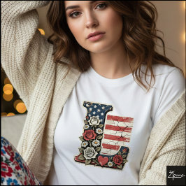 Flag Letter L Roses Heart Monogram Tシャツ